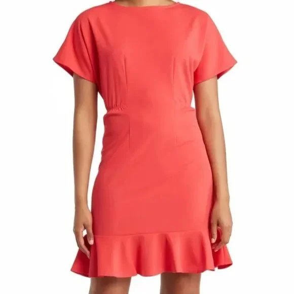 Donna Morgan | Dresses | Ruffle Hem Short Sleeve Dress Sz Donna Morgan Nwt  Watermelon | Poshmark